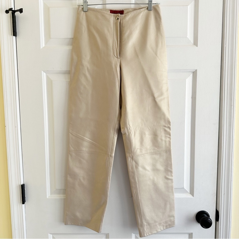 Nicola Berti Vintage 90s Italian Leather High Waisted Pants Cream Size‎ 6 USA